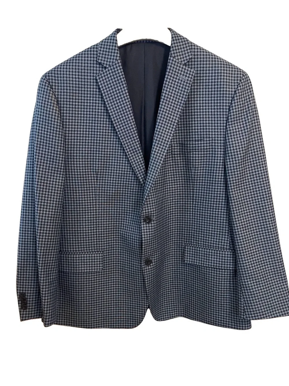 Michael Kors Blazer Sport Coat Blue Check Gingham Two Button Jacket Modern 46 R
